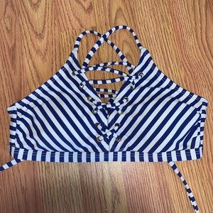 scheels blue and white striped bikini top fits like xs